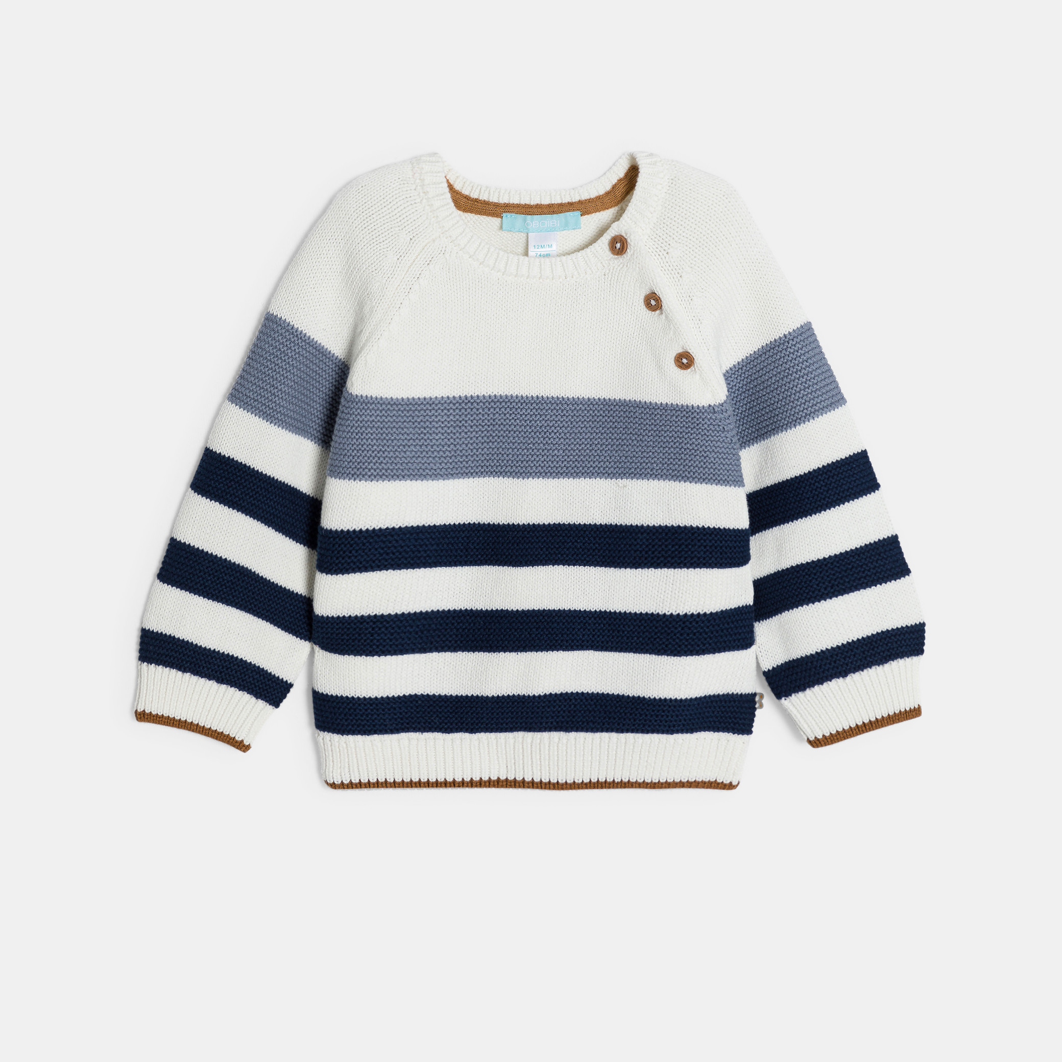 Pull maille tricot rayé bordeaux bébé garçon - Rayures bleu