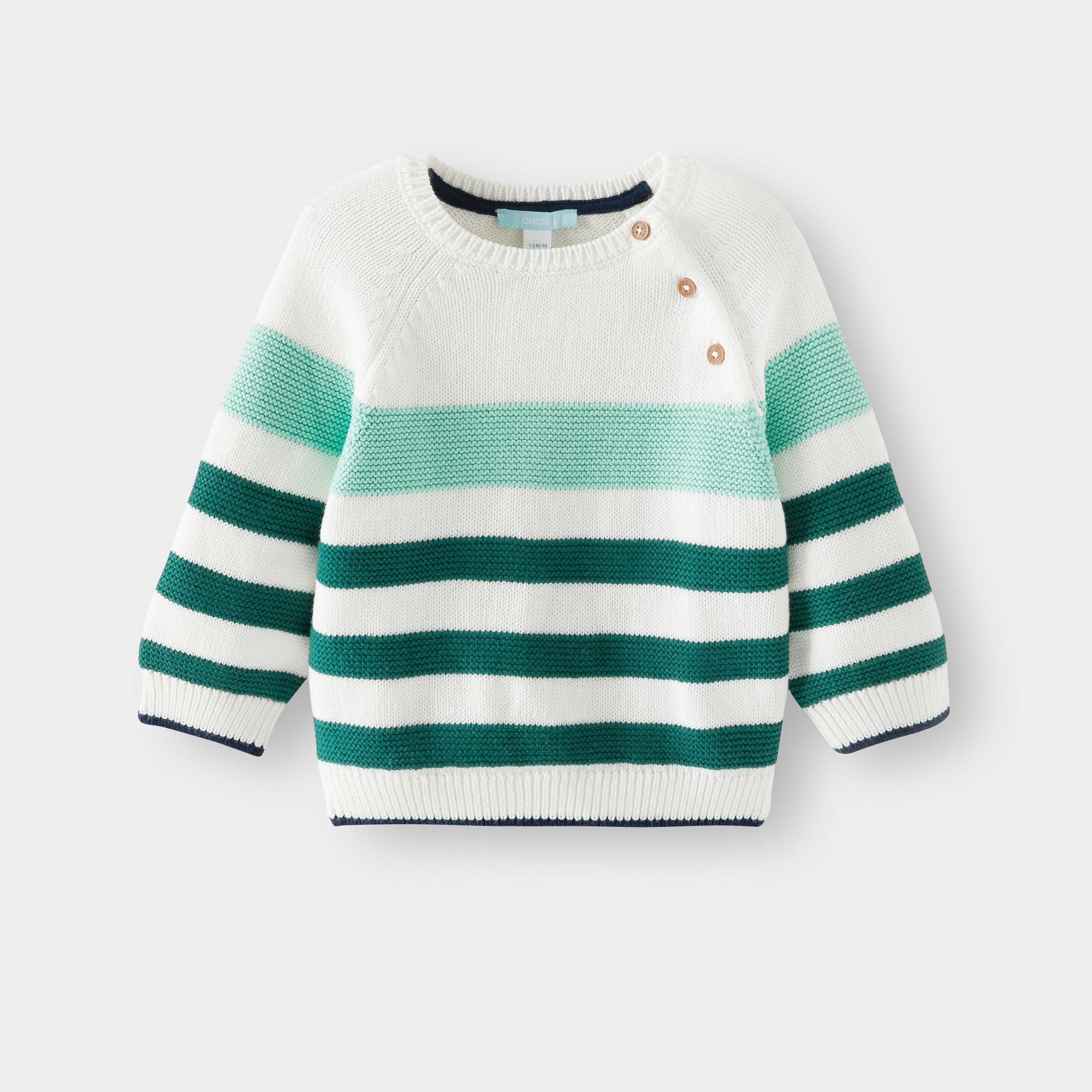 Pull à rayures en coton - Vert - Bébé garçon - 10.00