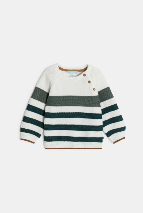 Pull maille tricot rayé vert bébé garçon 1