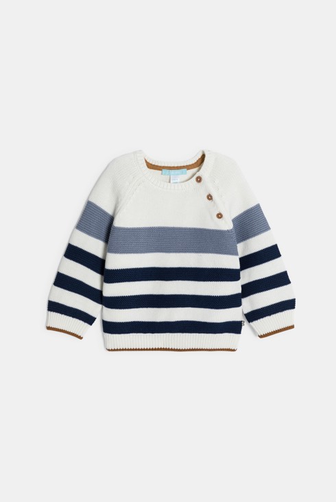 Pull maille tricot rayé bleu bébé garçon 1