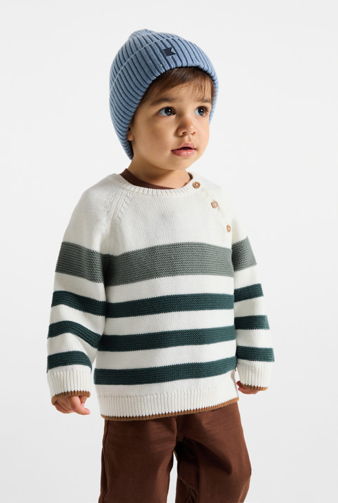 Pullover in maglia verde a righe neonato 2