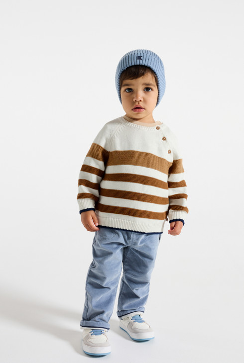 Pull maille tricot rayé marron bébé garçon 1