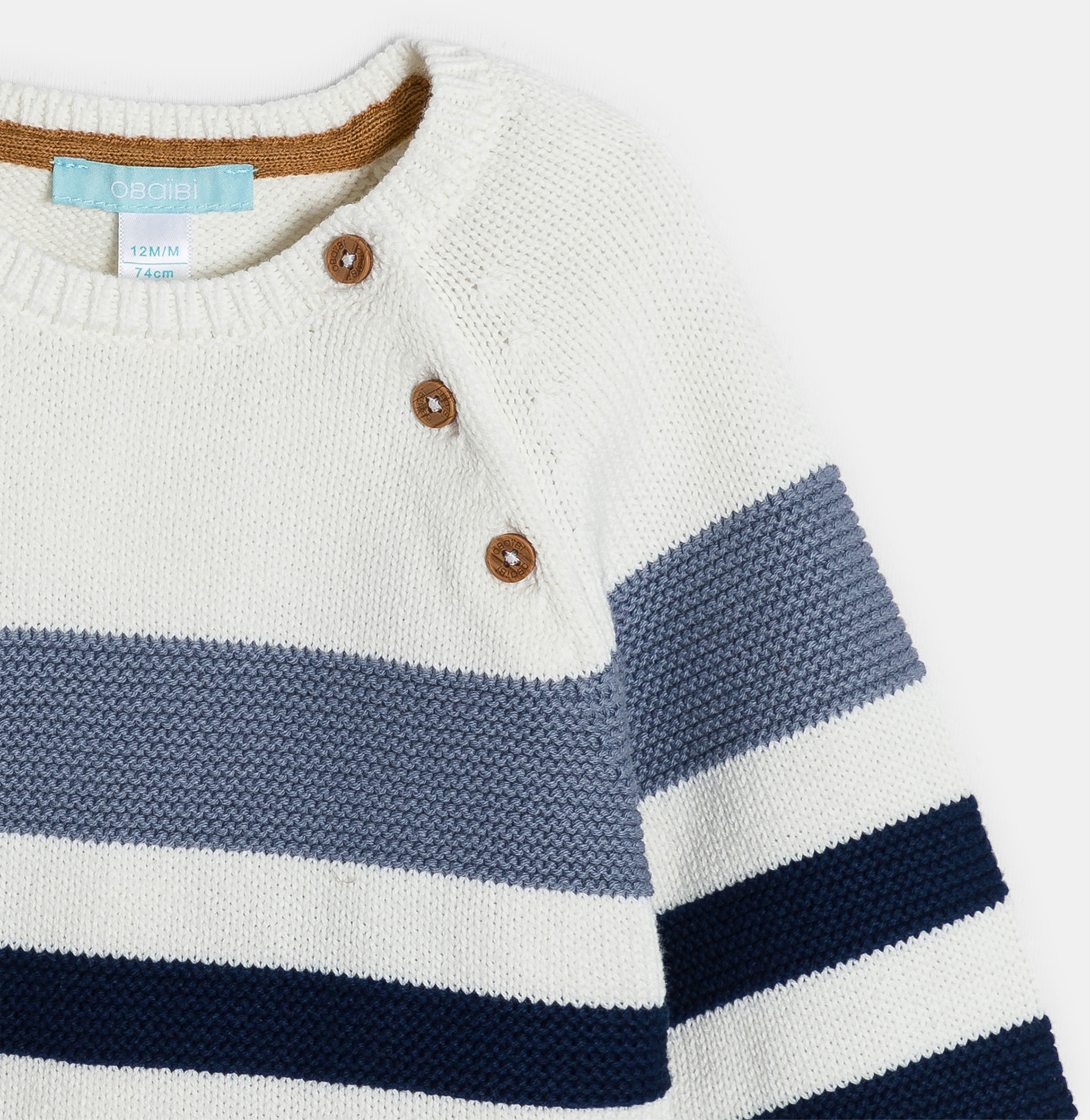 Pull maille tricot rayé bleu bébé garçon