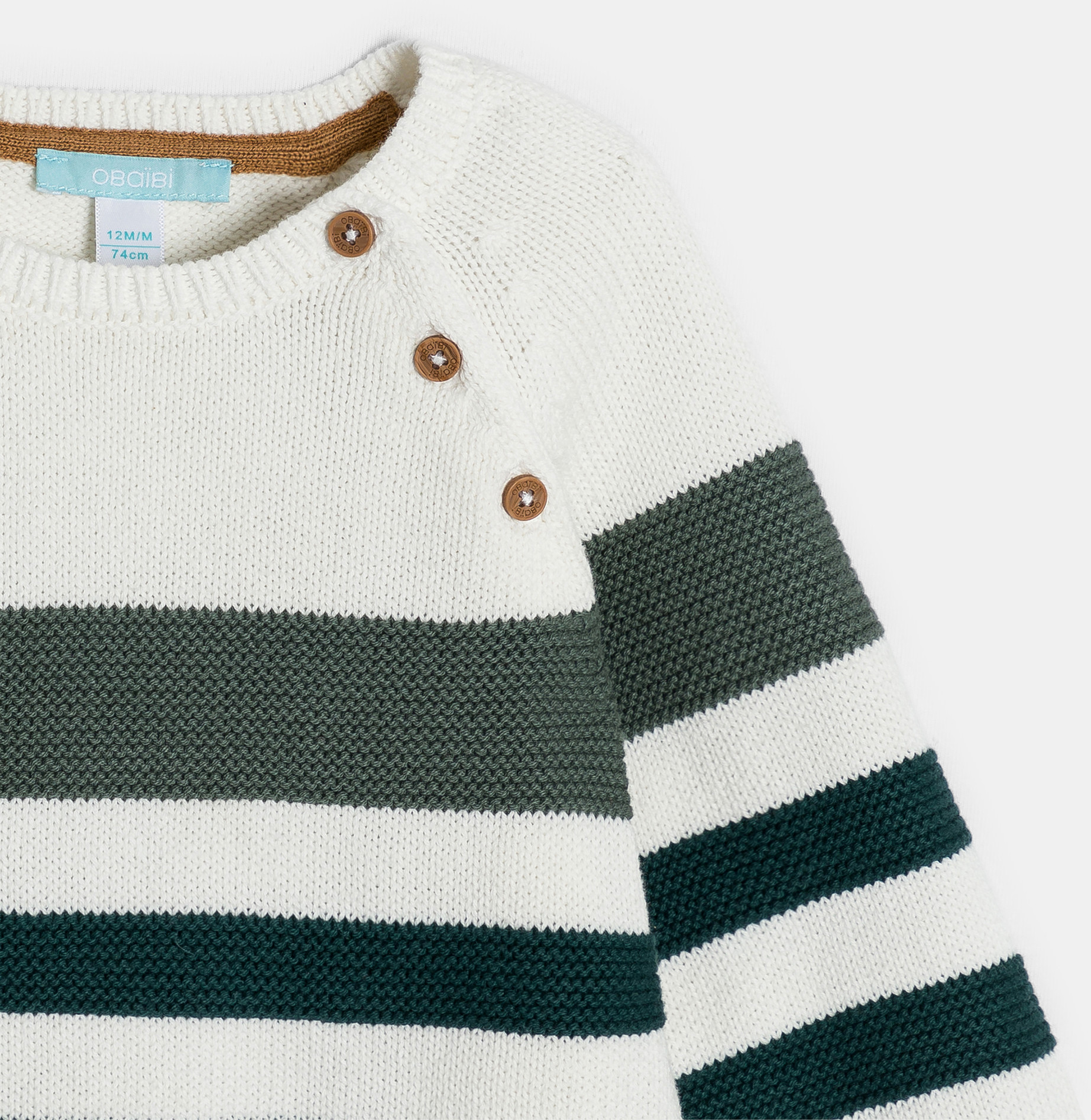 Pull maille tricot rayé vert bébé garçon