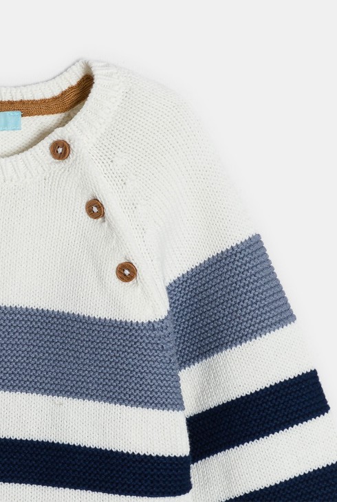 Pull maille tricot rayé bleu bébé garçon