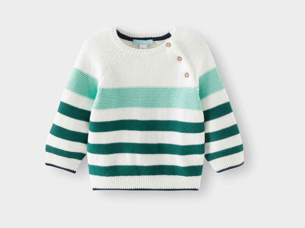 Pull maille tricot rayé vert bébé garçon 1