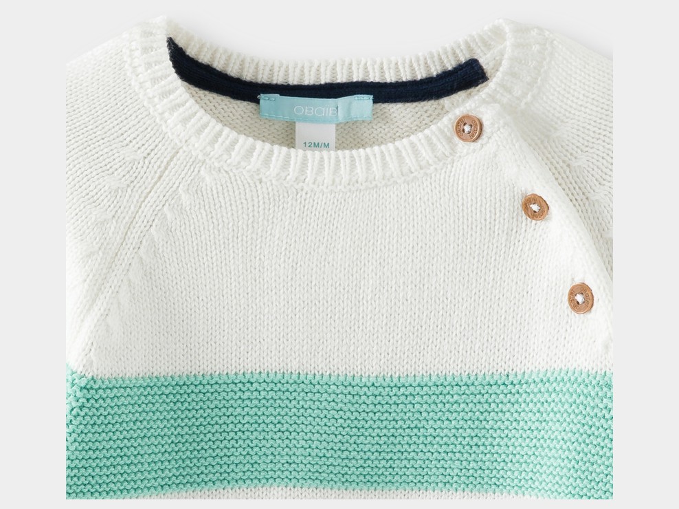 Pull maille tricot rayé vert bébé garçon 2