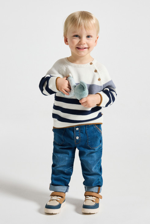 Plavi prugasti pulover od pletiva za dječake 1