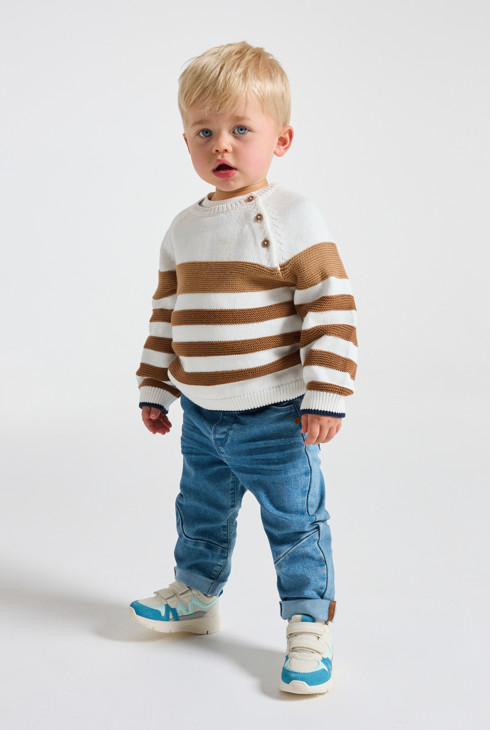Pull maille tricot rayé marron bébé garçon 1