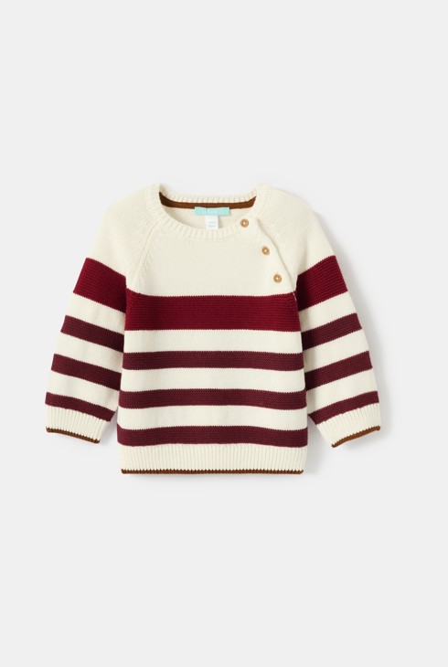 Jersey de punto a rayas burdeos para bebé niño 1