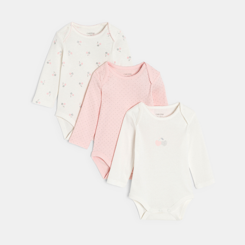 Body mit amerikanischem Kragen Kirsche weiß Kleinkind Mädchen (3er-Pack)
