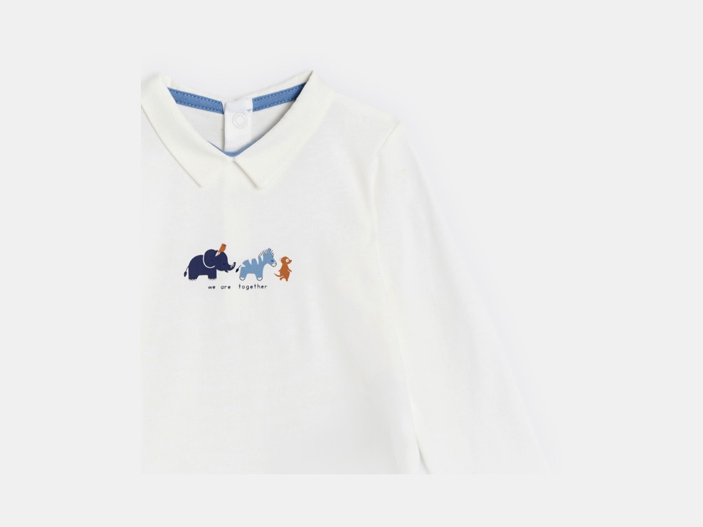 Blauw rompertje met lange mouwen en diertjesprint voor babyjongens 2