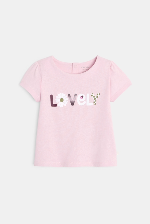T-shirt à message rose pâle bébé fille 1
