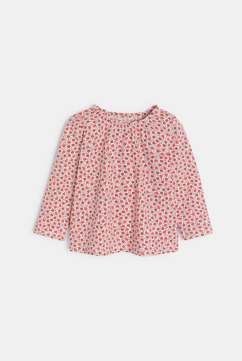 Blouse fleurs et fruits rouge bébé fille