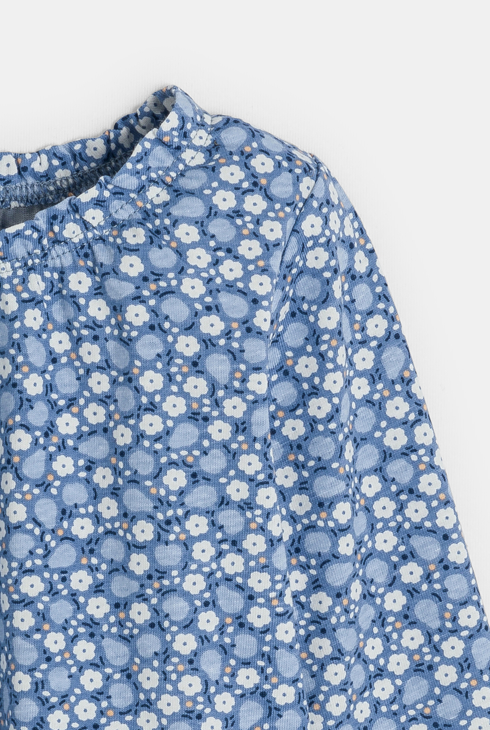 Blouse fleurs et fruits bleu bébé fille