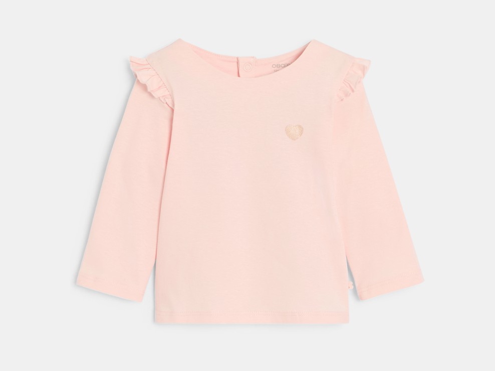 Top manches longues à volants rose bébé fille 1