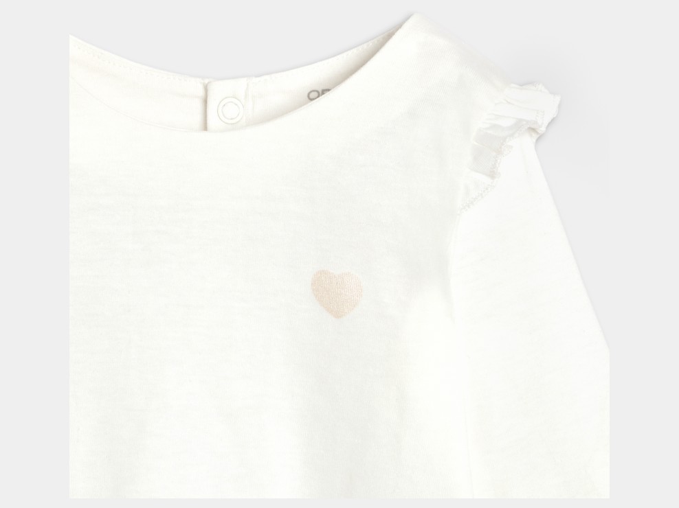 Langarm-T-Shirt Volants weiß Kleinkind Mädchen 2