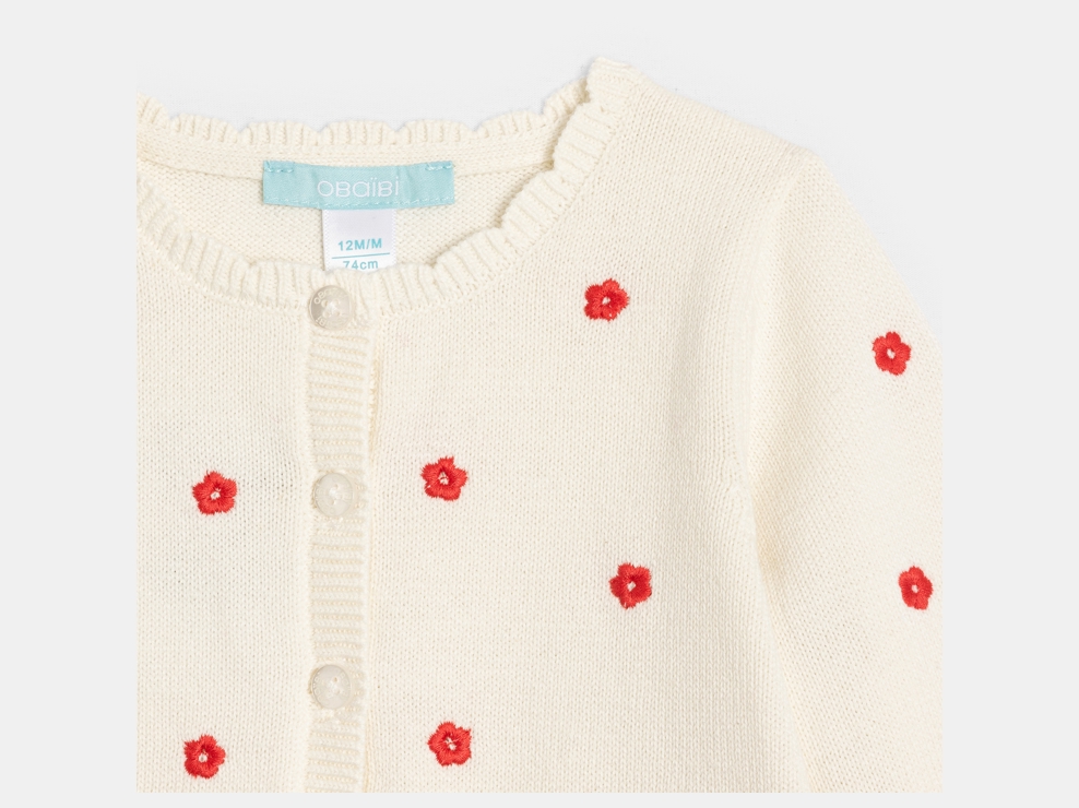 Weiße Strickjacke mit aufgestickten Blumen Kleinkind Mädchen 2