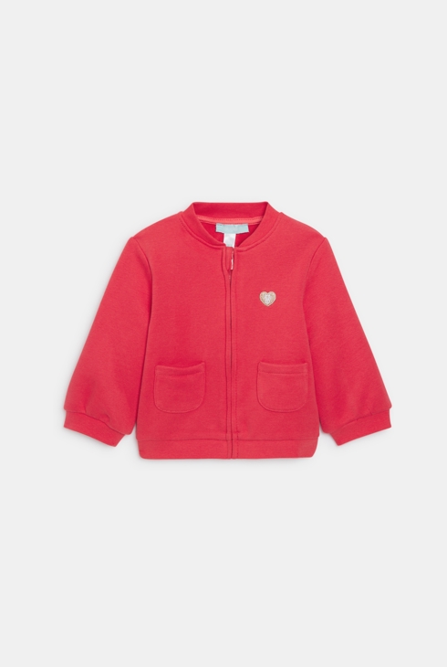 Sweat zippé molleton rouge bébé fille 1