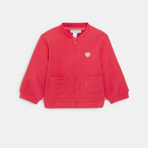 Sweat Zippé Molleton Rouge Bébé Fille - Rouge Garance - 3M - OBAIBI