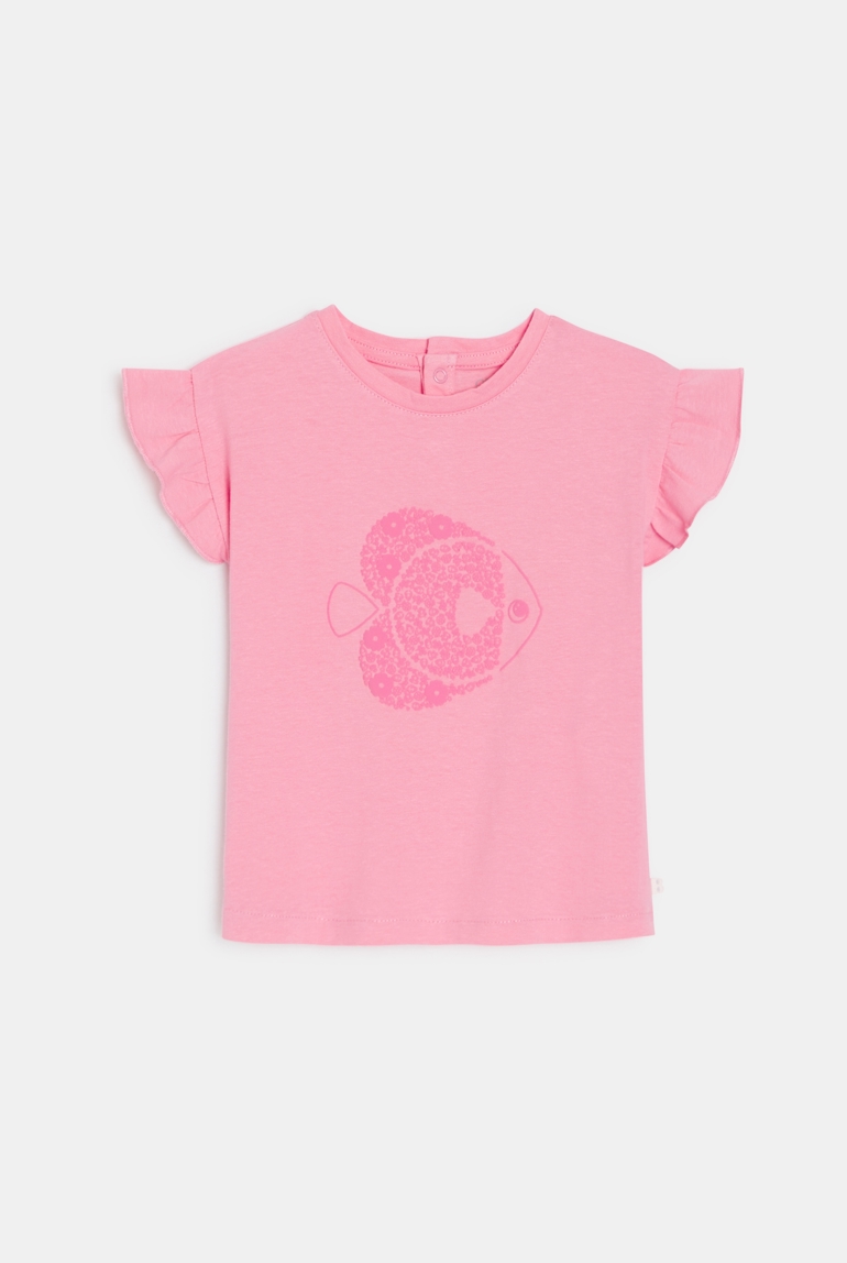T-shirt poisson manches volantées rose bébé fille 1