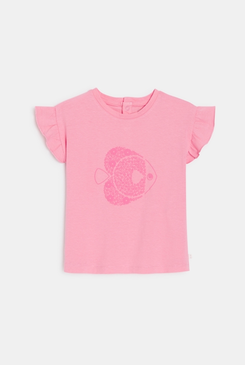 T-shirt poisson manches volantées rose bébé fille 1