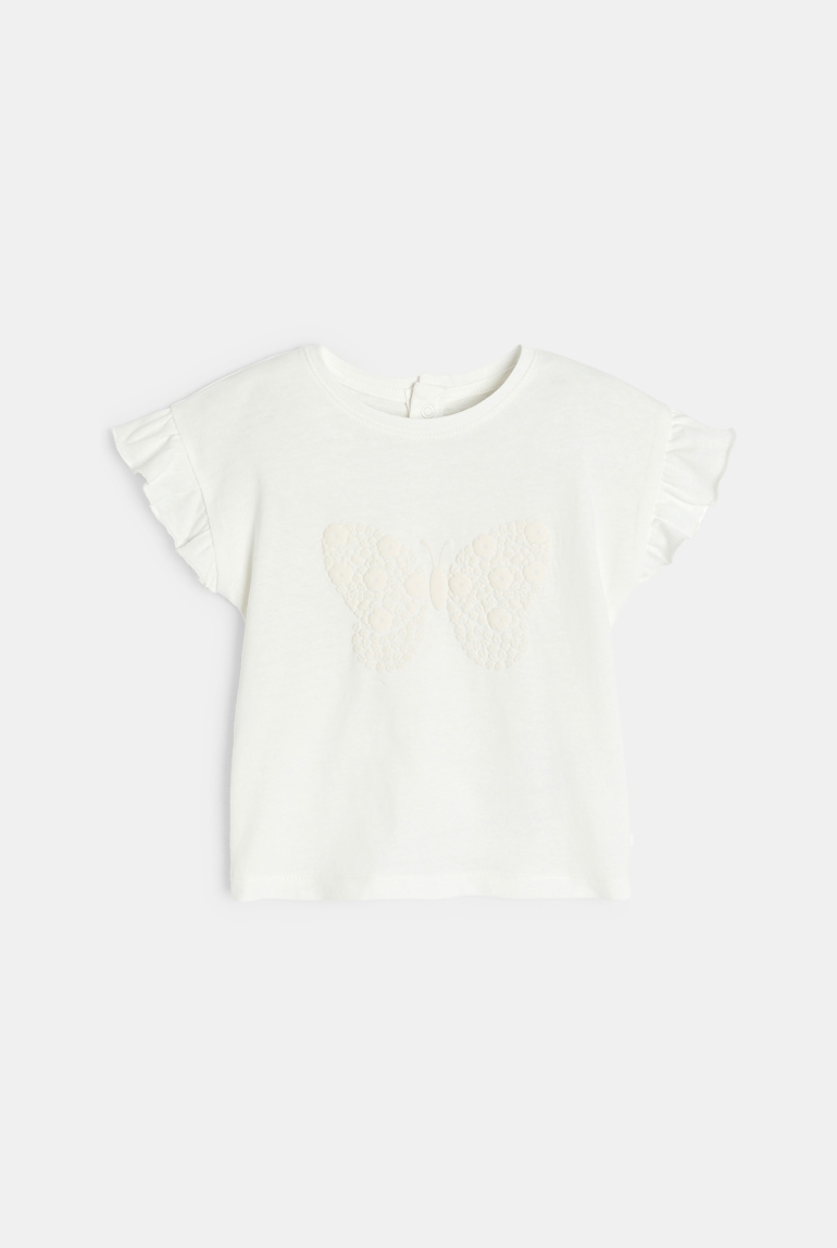T-shirt papillon manches volantées blanc bébé fille 1