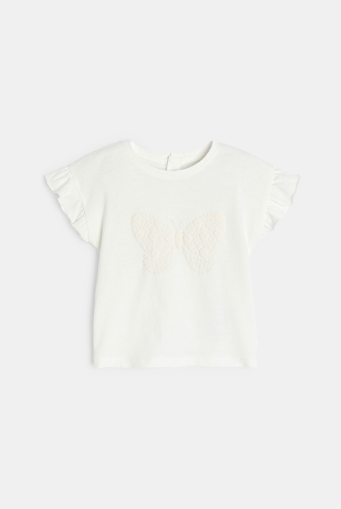 T-shirt papillon manches volantées blanc bébé fille 1