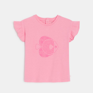Rosa T-Shirt Fisch Rüschenärmel Kleinkind Mädchen