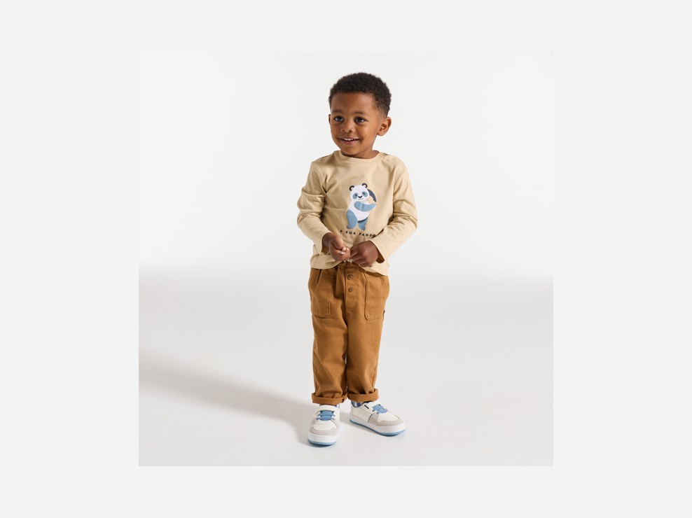 Beiges T-Shirt Tiermotiv Kleinkind Junge 1