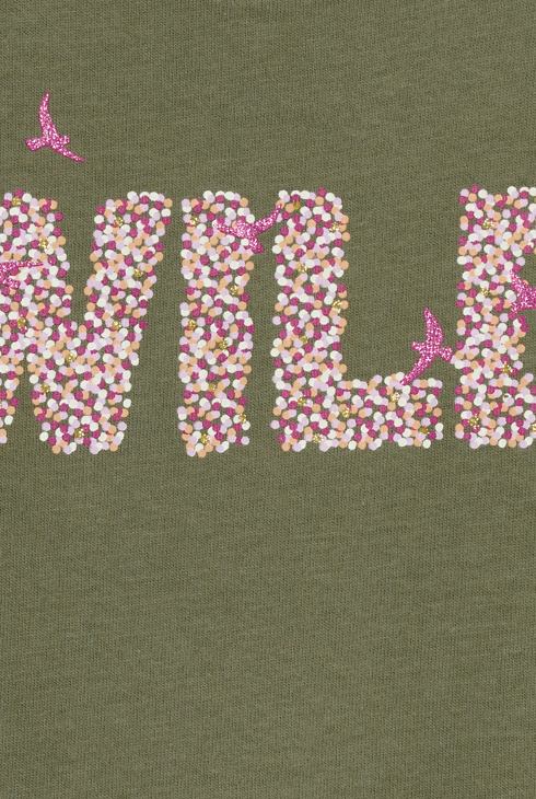 T-shirt à message pailleté kaki Fille