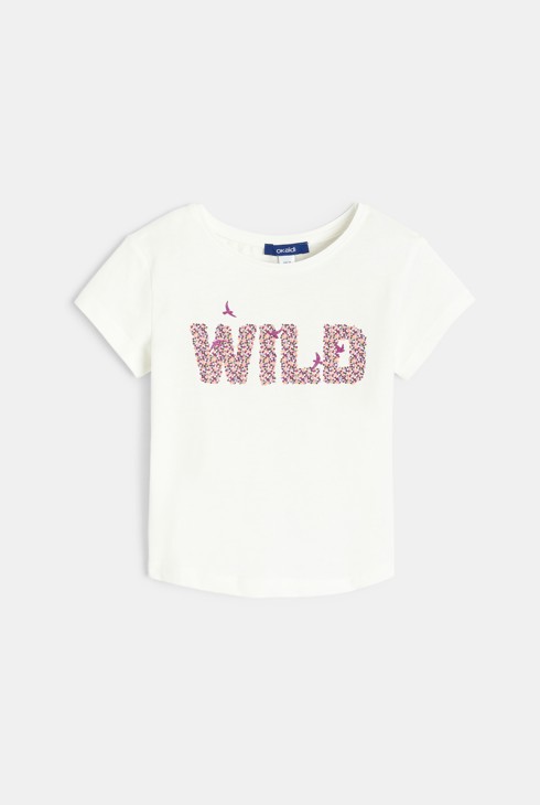 T-shirt à message pailleté blanc Fille 2