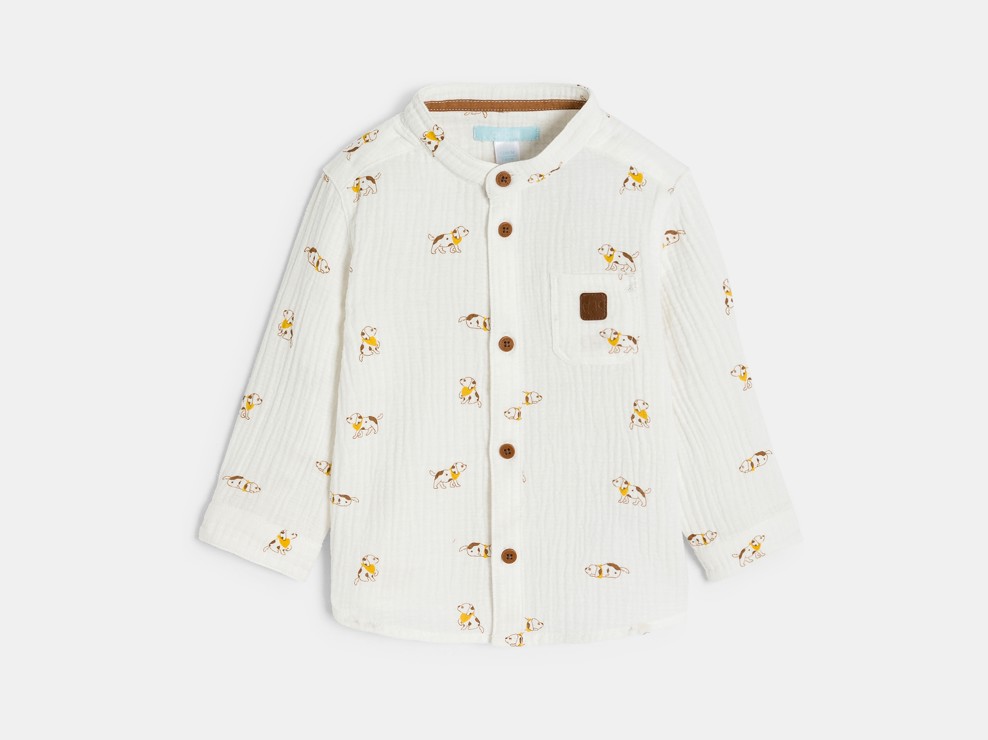Chemise gaze de coton chiens blanc bébé garçon 1