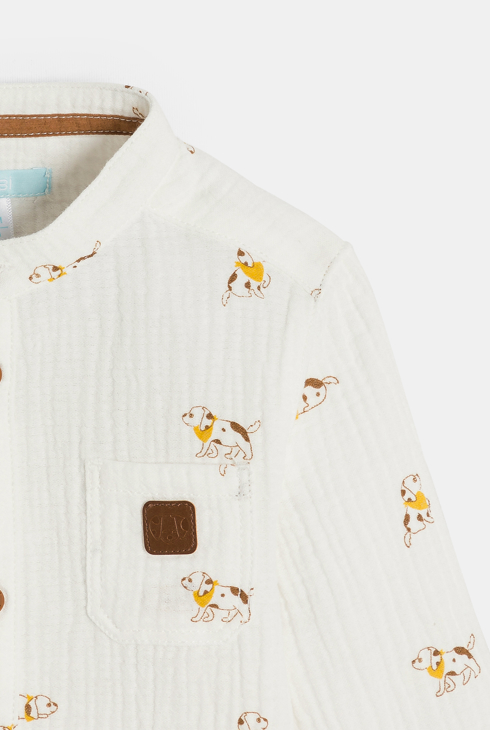 Chemise gaze de coton chiens blanc bébé garçon