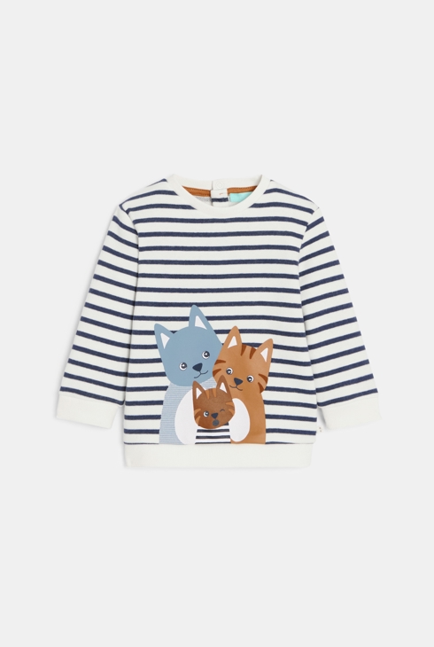 Sudadera de muletón gato a rayas azul bebé niño 1