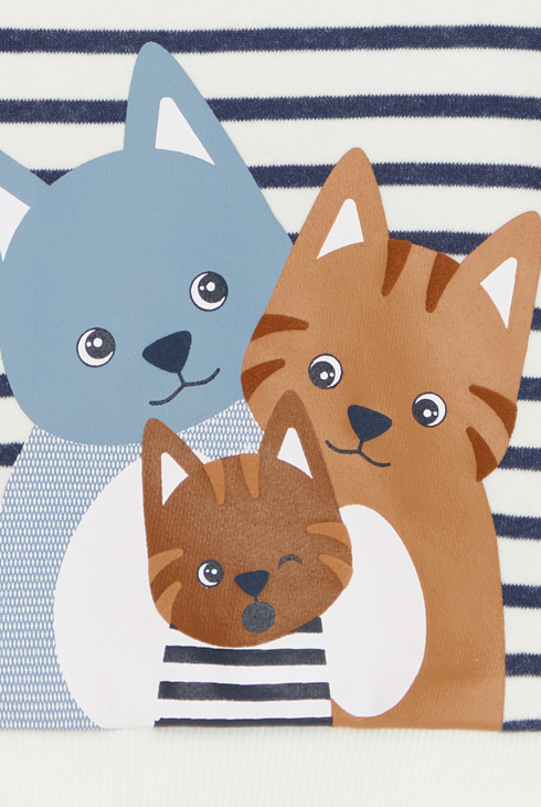 Molton-Sweatshirt Katze gestreift blau Kleinkind Junge