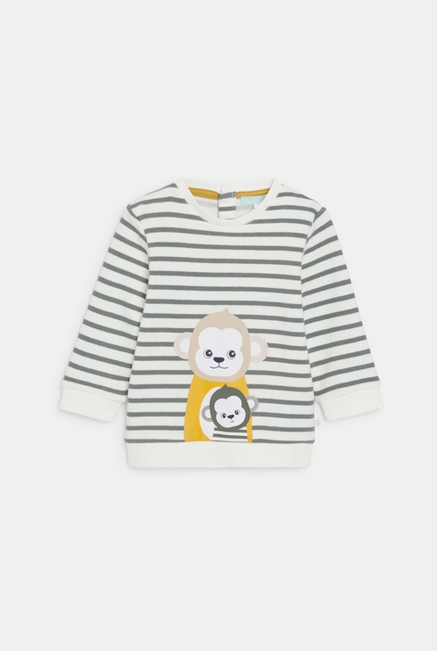 Sweat molleton singe rayé gris bébé garçon