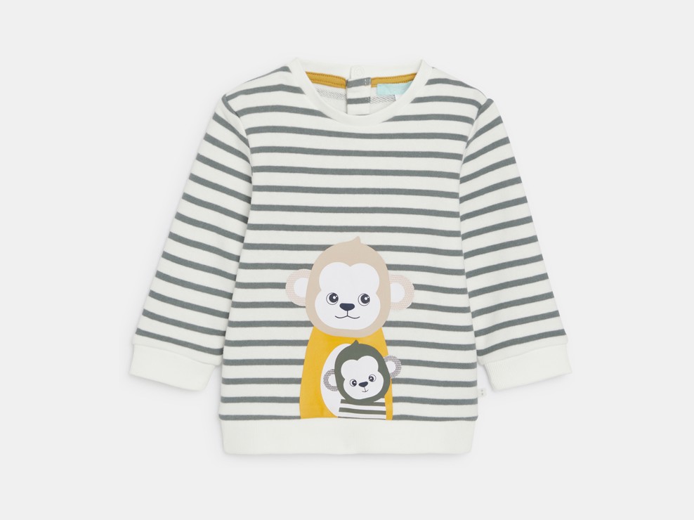 Molton-Sweatshirt Affe gestreift grau Kleinkind Junge 1