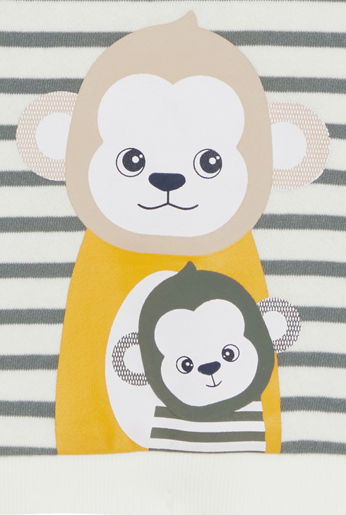 Sweat molleton singe rayé gris bébé garçon