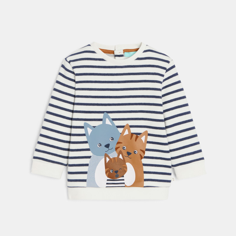 Molton-Sweatshirt Katze gestreift blau Kleinkind Junge