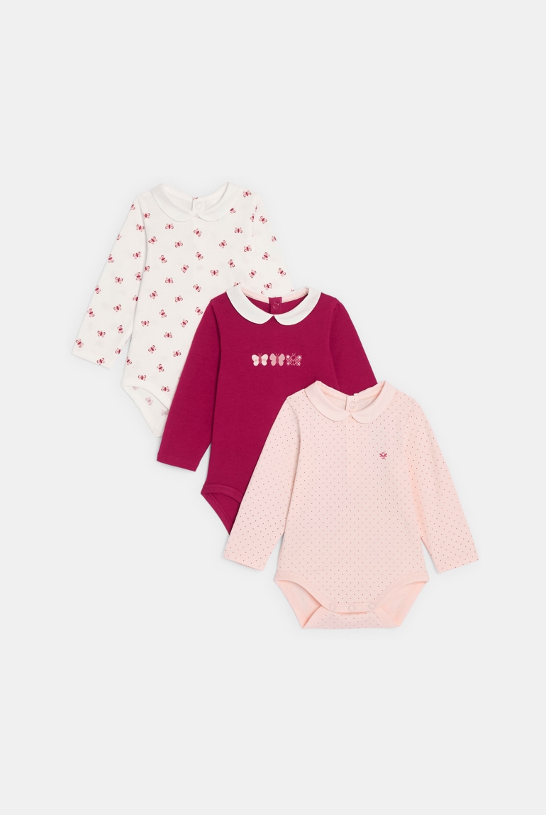 Body manches longues papillon rose bébé fille (lot de 3) 1