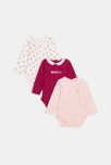 Body manches longues papillon rose bébé fille (lot de 3)