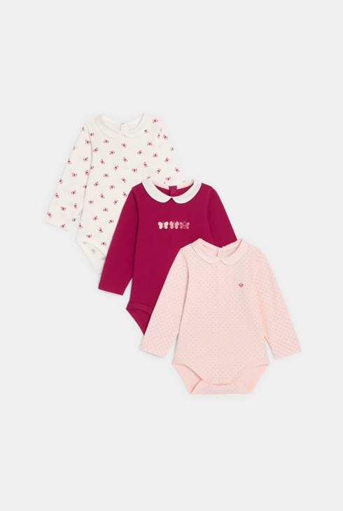 Body manches longues papillon rose bébé fille (lot de 3) 1