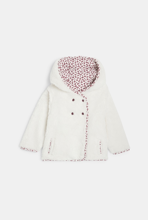Manteau réversible moumoute rose bébé fille