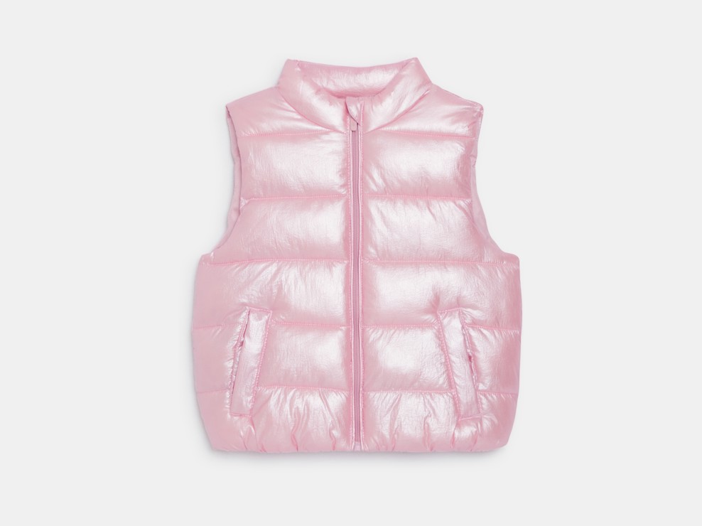 Doudoune sans manches irisée rose bébé fille 1