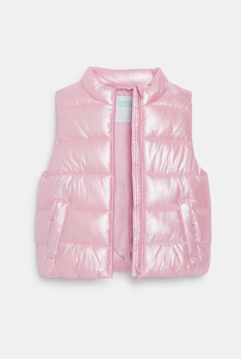 Ružičasta svjetlucava pernata jakna bez rukava za djevojčice 2