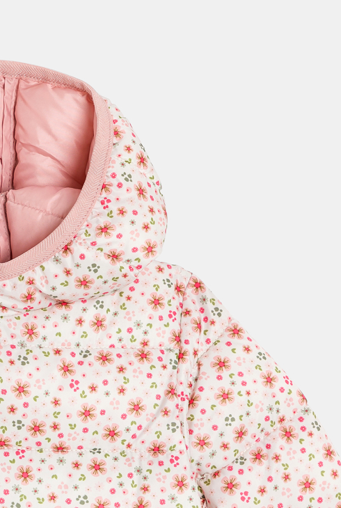 Ružičasta podstavljena prošivena pernata jakna cvjetnog uzorka za djevojčice 2