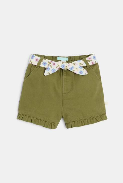Short twill de coton à volants vert kaki bébé fille 1