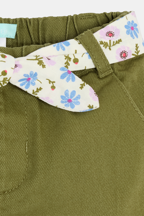 Short twill de coton à volants vert kaki bébé fille