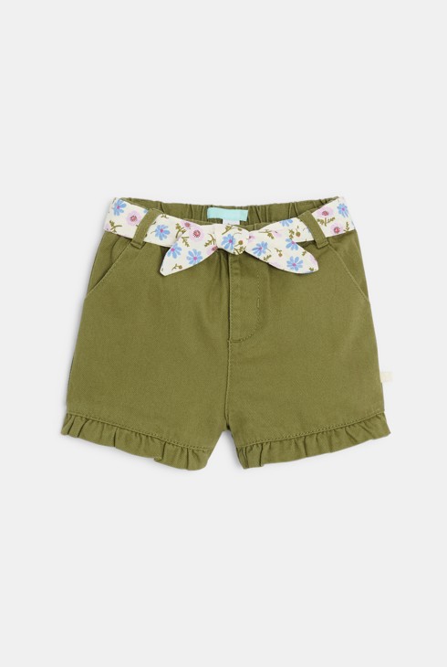 Shorts aus khakigrünem Baumwoll-Twill mit Volants für kleine Mädchen 2